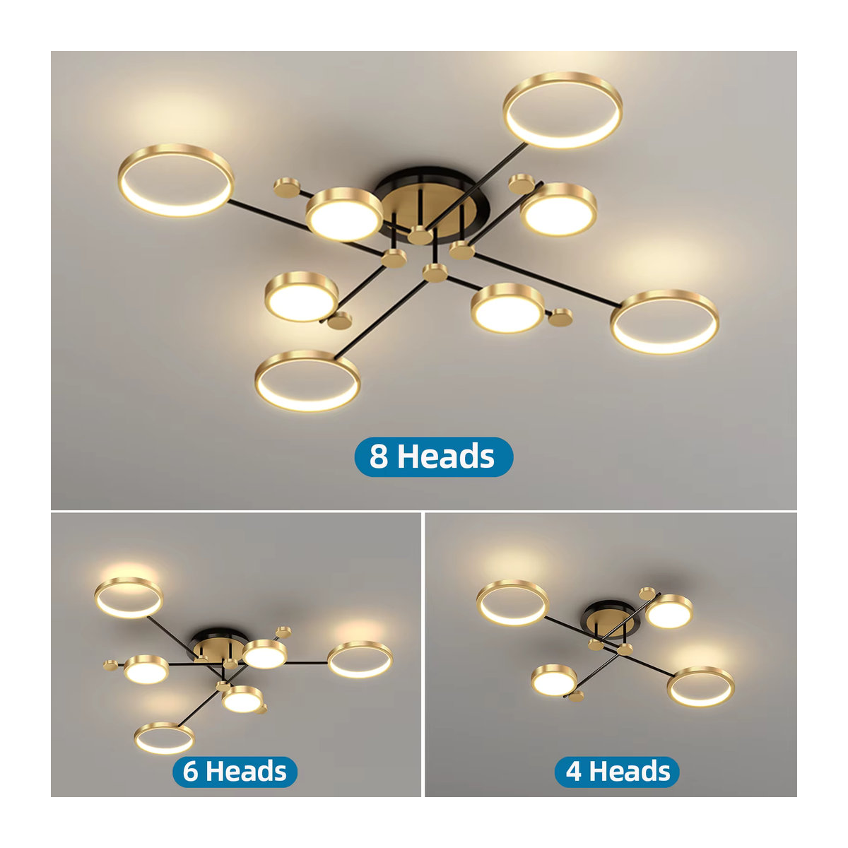 Moderner LED Kronleuchter von IRALAN in Gold aus Metall für Wohnzimmer und Schlafzimmer - Bild 5