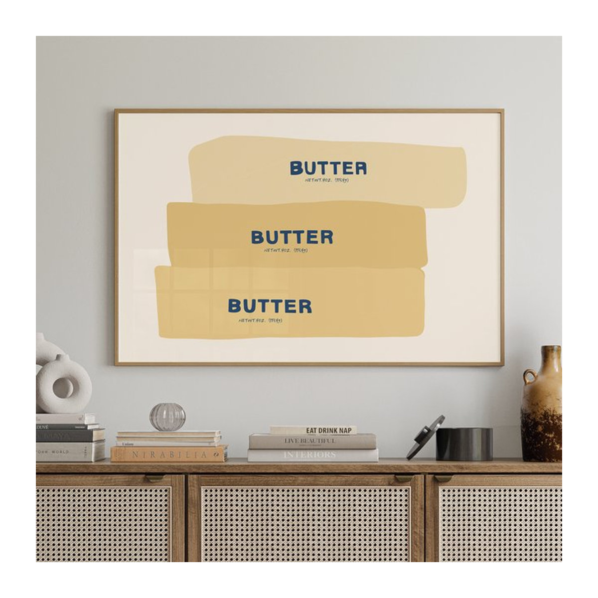 Moderner Leinwand Kunstdruck Butter Zeichnung als Wandbild in Beige für Wohnzimmer und Küche - Bild 1