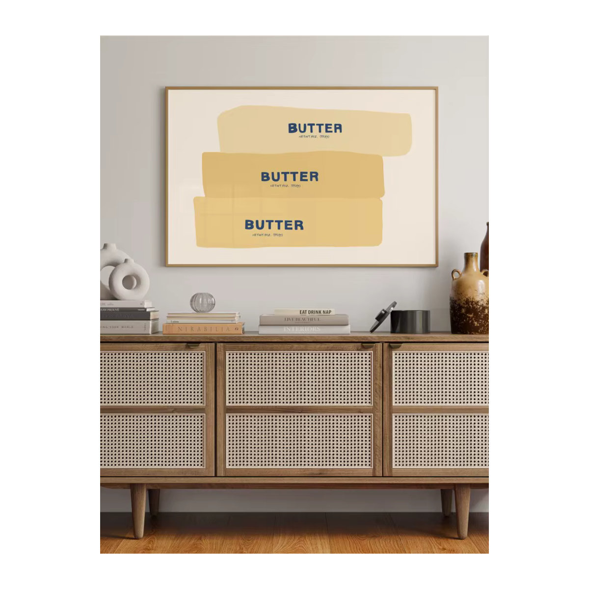 Moderner Leinwand Kunstdruck Butter Zeichnung als Wandbild in Beige für Wohnzimmer und Küche - Bild 3