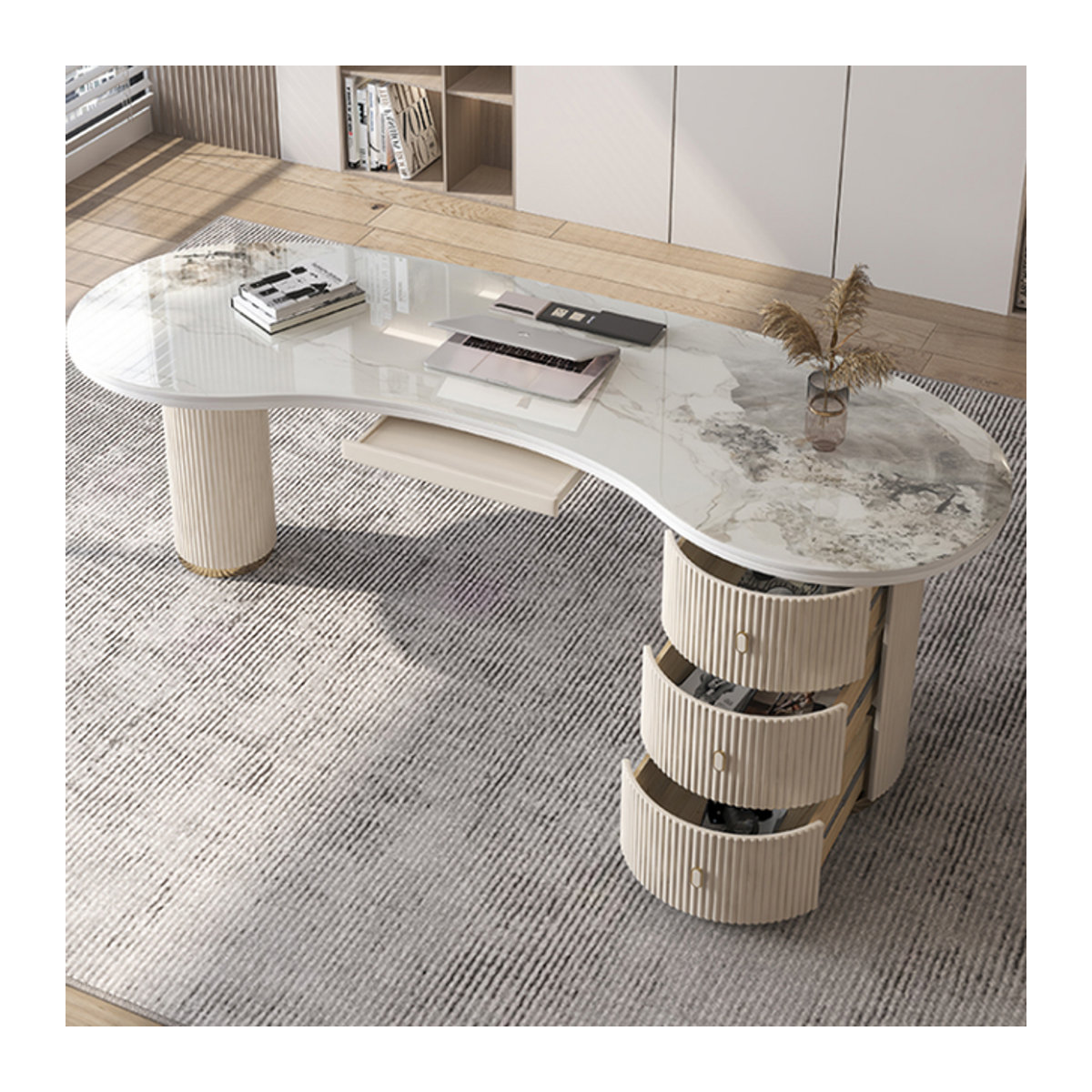 Moderner Luxus-Chefschreibtisch aus weißem Marmor für Arbeitszimmer und Empfangsbereiche - Bild 1