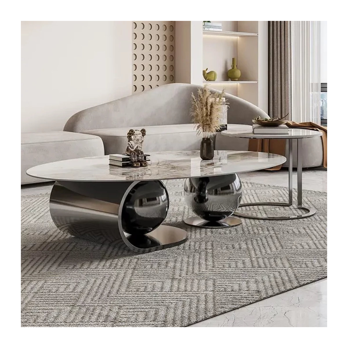 Moderner Luxus-Couchtisch aus natürlichem Marmor von DUTRIEUX in Weiß oder Schwarz mit abstraktem Design - Bild 1