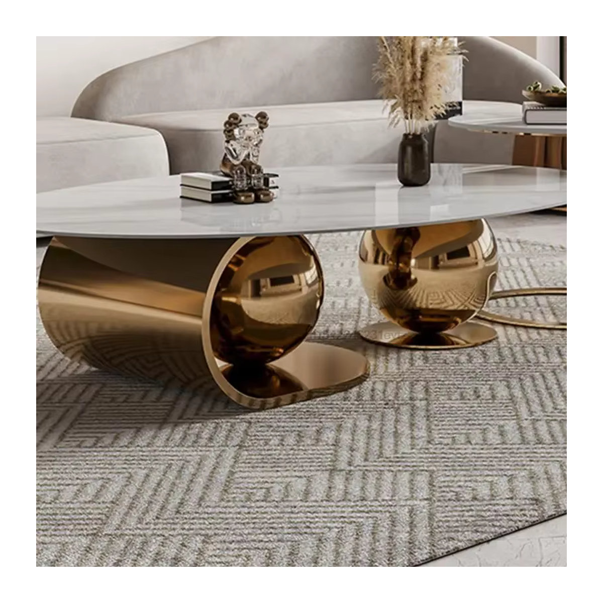 Moderner Luxus-Couchtisch aus natürlichem Marmor von DUTRIEUX in Weiß oder Schwarz mit abstraktem Design - Bild 2