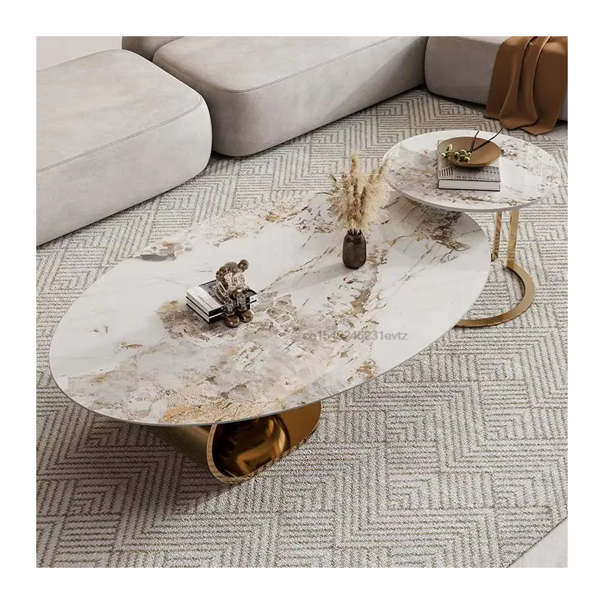 Moderner Luxus-Couchtisch aus natürlichem Marmor von DUTRIEUX in Weiß oder Schwarz mit abstraktem Design - Bild 3