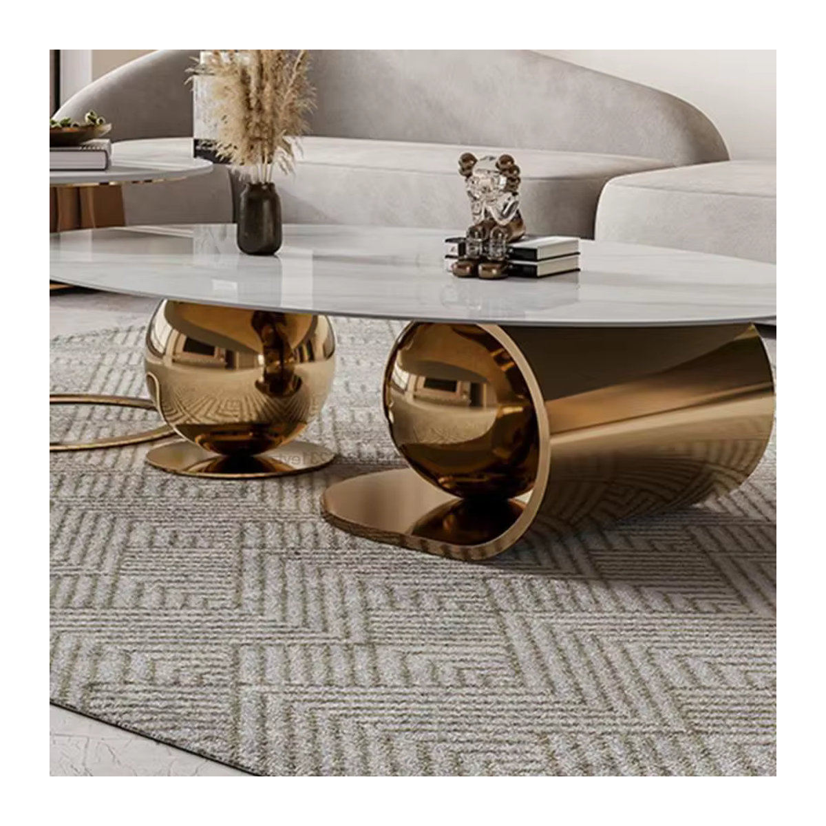 Moderner Luxus-Couchtisch aus natürlichem Marmor von DUTRIEUX in Weiß oder Schwarz mit abstraktem Design - Bild 6