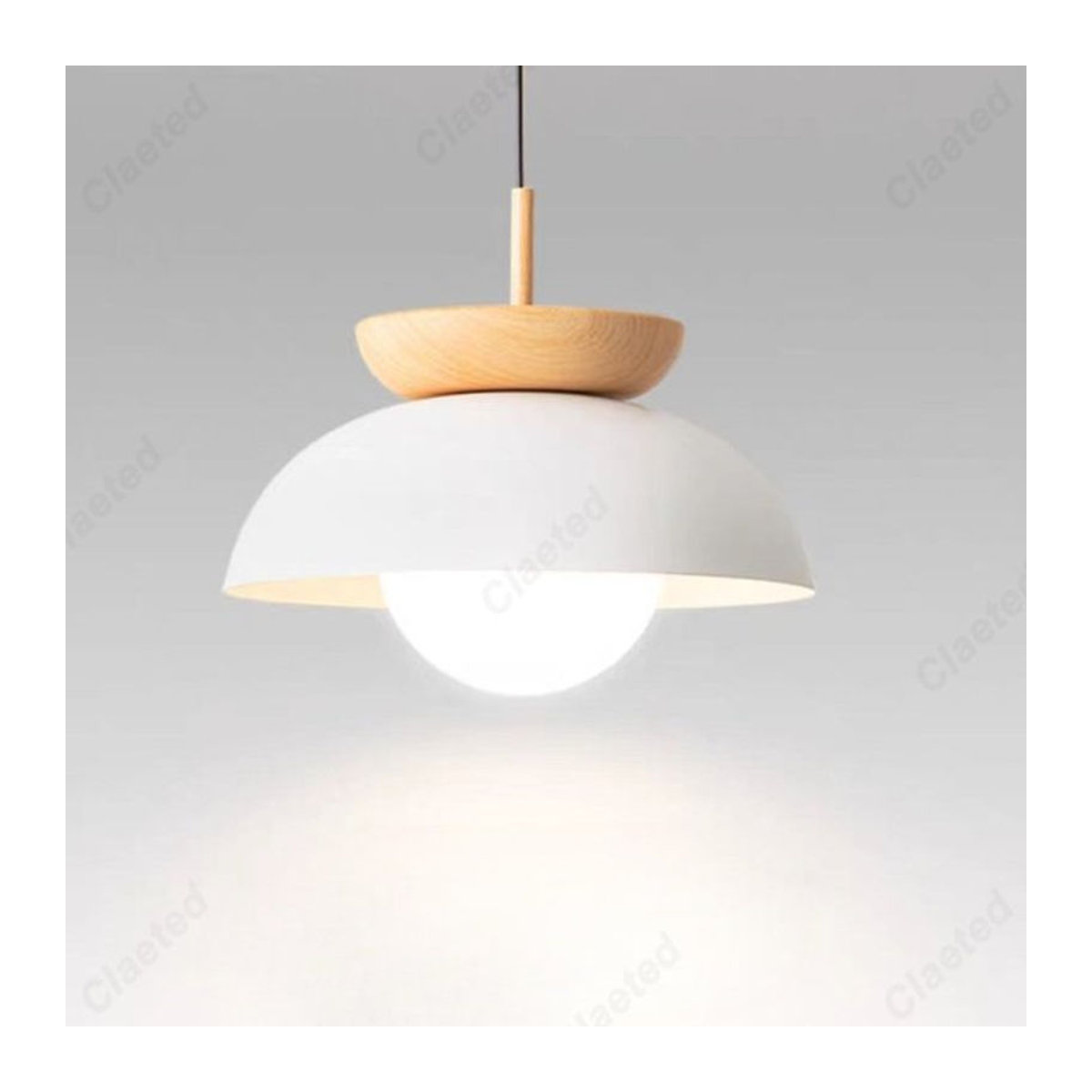 Moderner minimalistischer LED Kronleuchter aus Holz in Braun oder Weiß mit E27 Fassung für Wohnzimmer, Restaurant und Bar - Bild 1