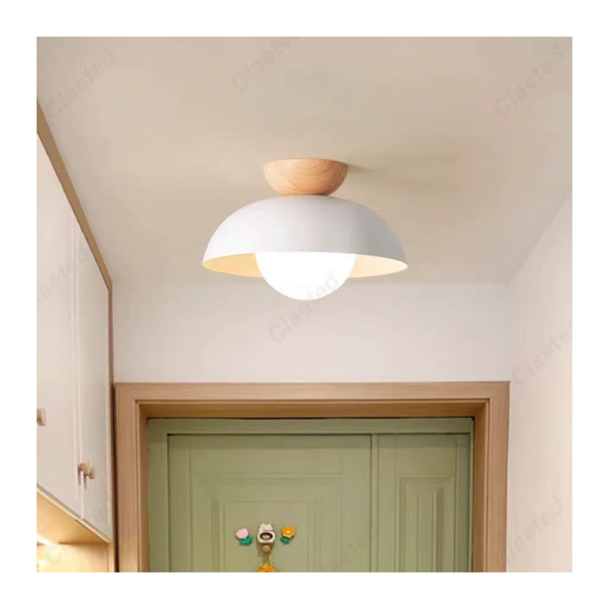 Moderner minimalistischer LED Kronleuchter aus Holz in Braun oder Weiß mit E27 Fassung für Wohnzimmer, Restaurant und Bar - Bild 2