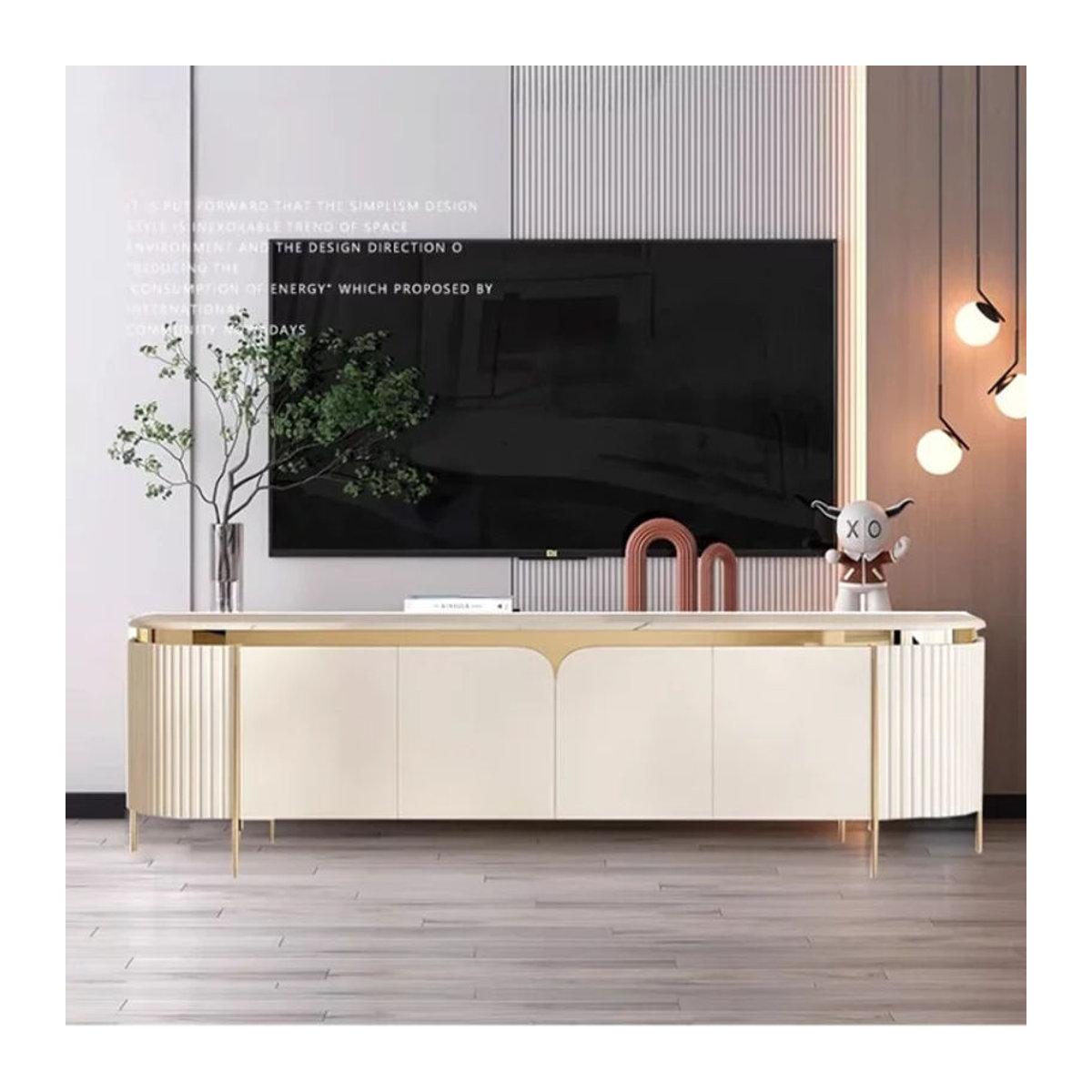 Moderner MLG TV-Schrank mit Marmor-Design in Schwarz oder Weiß, Rechteckig - Bild 1