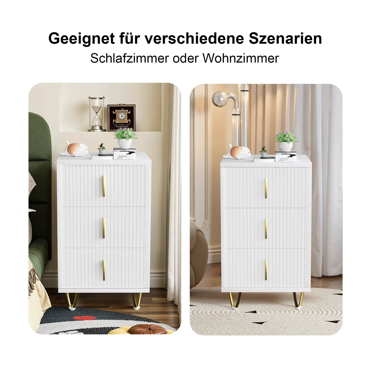 Moderner Nachttisch mit Schubladen und Metallstativ in Weiß - Bild 5
