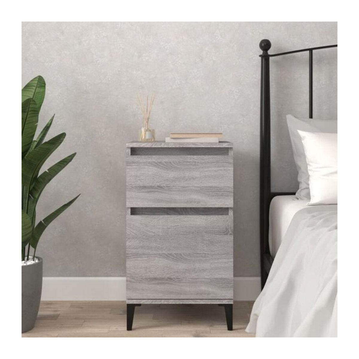 Moderner Nachttisch Vidaxl in Grau aus Holzwerkstoff und Metall, B/T/H: 40 x 35 x 70 cm - Bild 1