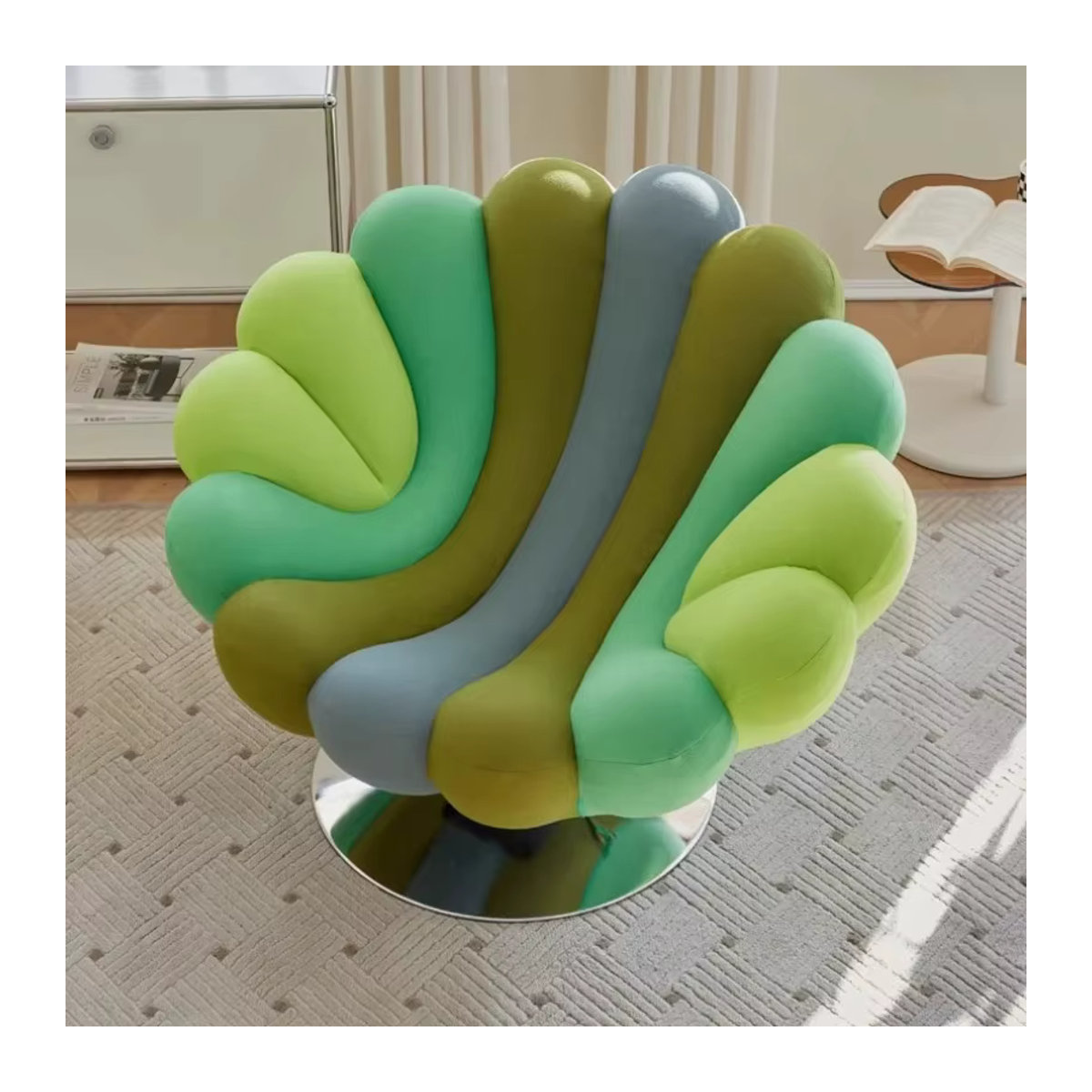 Moderner Nordic Loungesessel aus Samt mit floralem Blütenblatt-Design und drehbarer Basis in Rosa, Blau oder Bunt - Bild 2