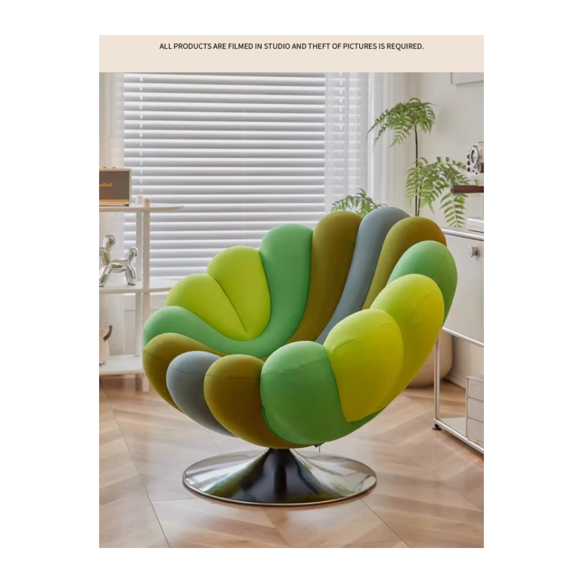 Moderner Nordic Loungesessel aus Samt mit floralem Blütenblatt-Design und drehbarer Basis in Rosa, Blau oder Bunt - Bild 3