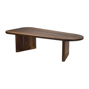 Moderner ovaler Couchtisch aus Massivholz in Nussbaum B/T/H: 60 x 60 x 32 cm