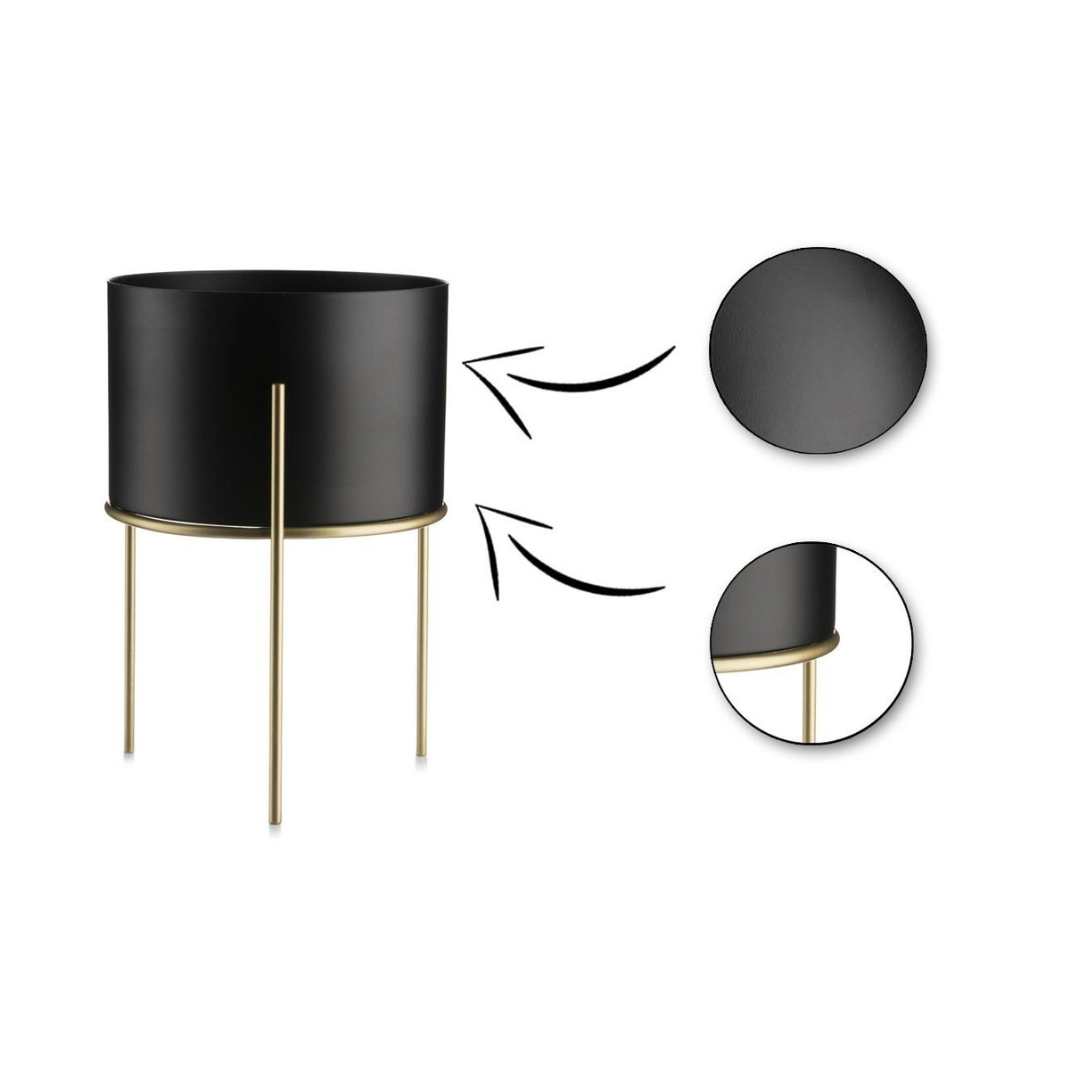 Moderner Pflanzenständer Loft aus Metall in Schwarz oder Gold, rund und freistehend, Höhe: 22 cm - Bild 2