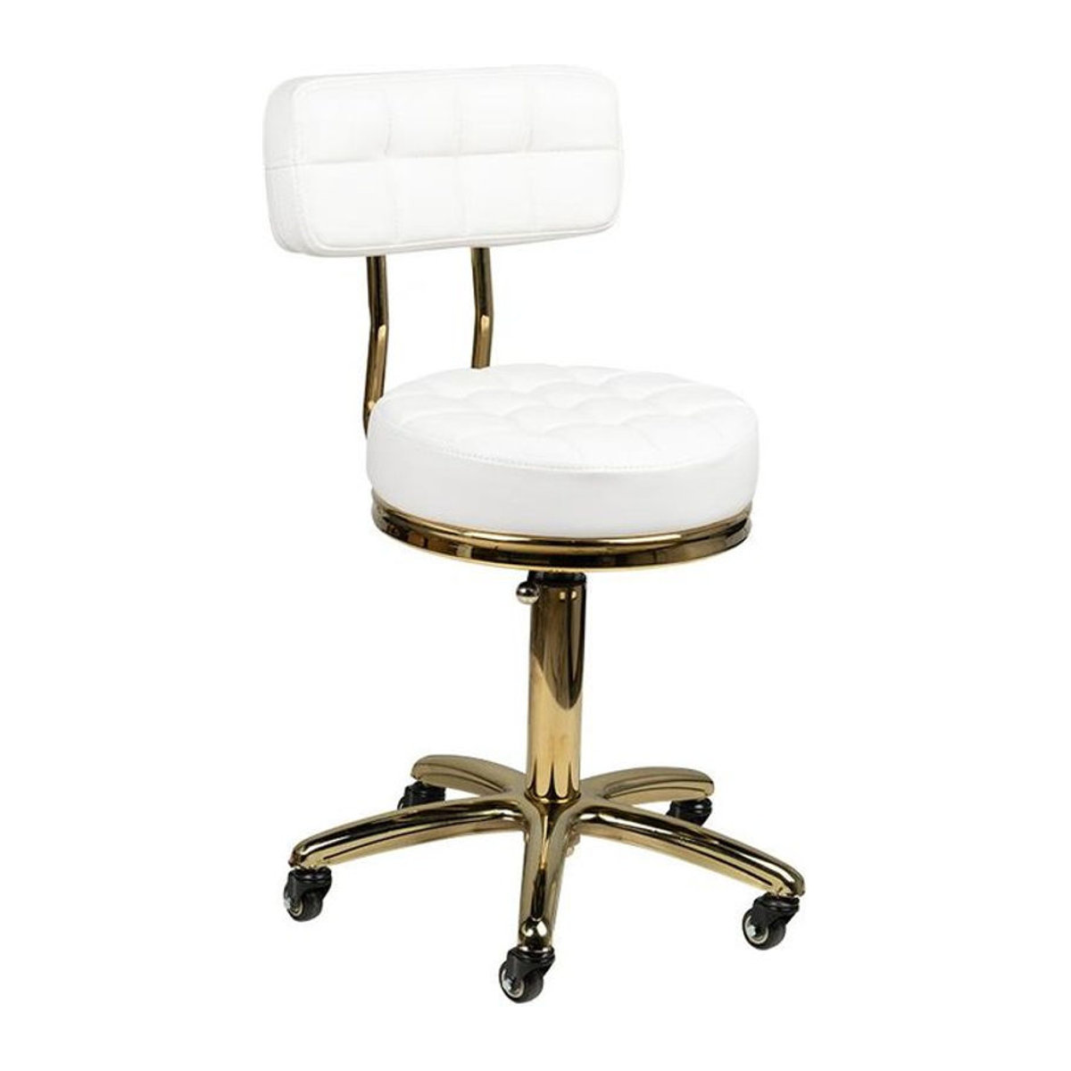 Moderner Polsterhocker AM-961 für Kosmetik in Weiß und Gold mit Kunstleder und Metallgestell - Bild 1