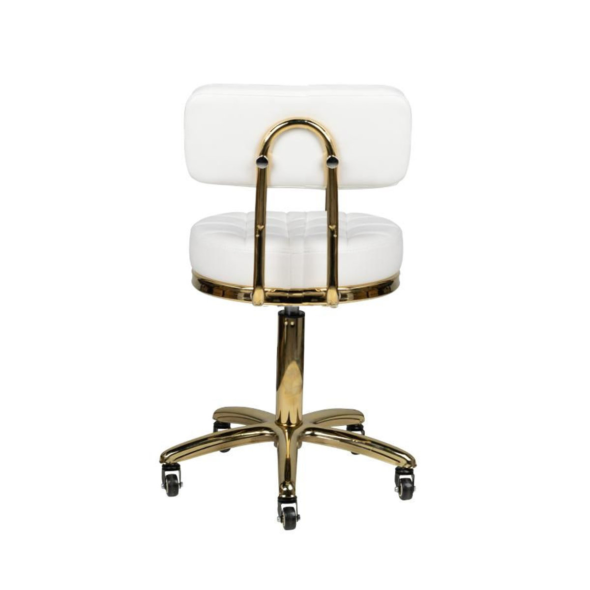 Moderner Polsterhocker AM-961 für Kosmetik in Weiß und Gold mit Kunstleder und Metallgestell - Bild 2