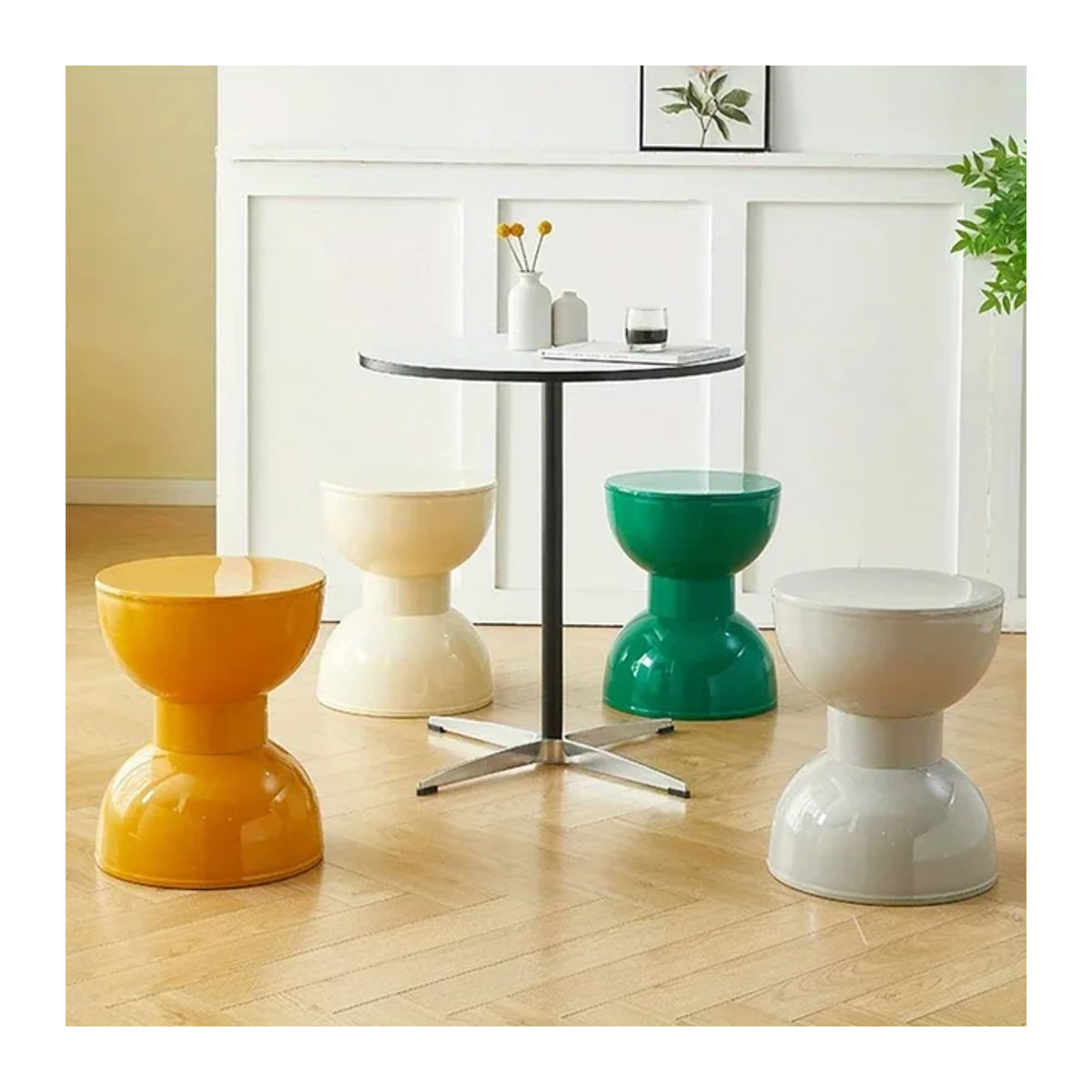 Moderner Polsterhocker LIUSHADUOLA als kreativer Schuhwechselhocker im bogenförmigen Design für Wohnzimmer und Flur, Gelb/Bunt - Bild 1