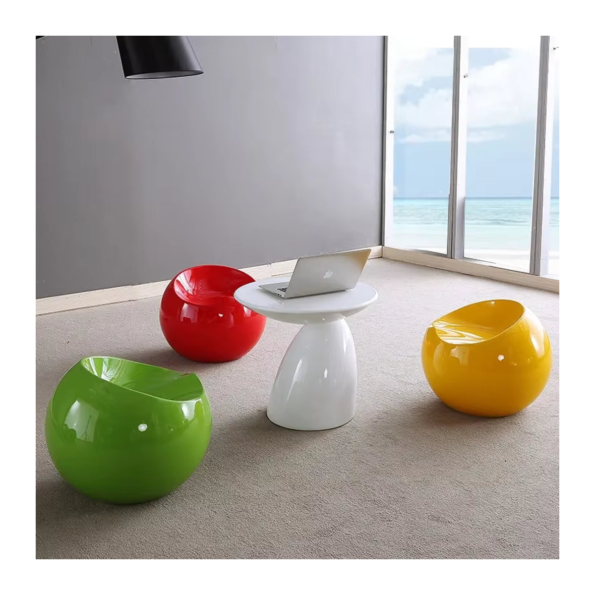 Moderner Polsterhocker Nordic im skandinavischen Design aus Kunststoff, Farbe: Rot/Gold - Bild 1