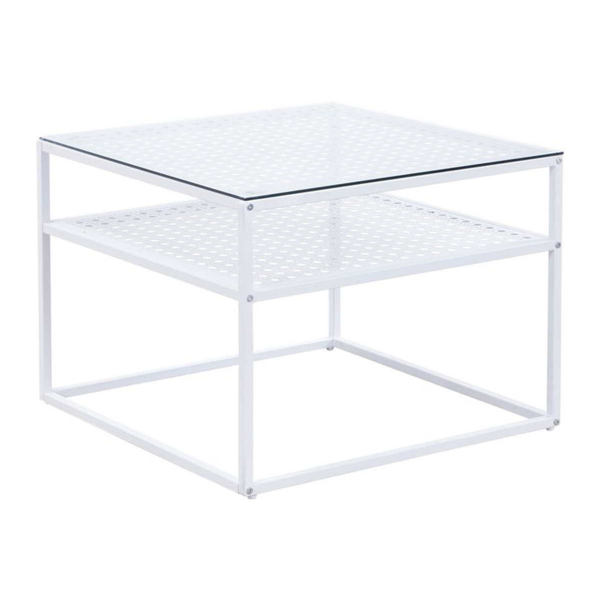Moderner quadratischer Couchtisch in Weiß mit Glasplatte im Industrial- und Skandinavien-Stil - Bild 1