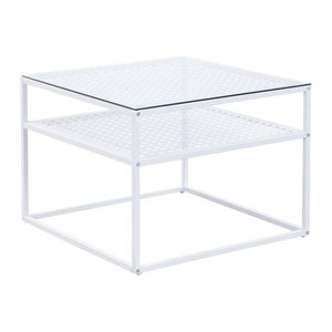 Moderner quadratischer Couchtisch in Weiß mit Glasplatte im Industrial- und Skandinavien-Stil