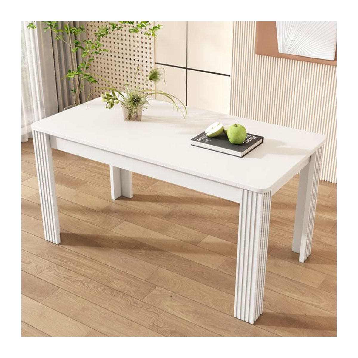 Moderner rechteckiger Esstisch von MODFU in Weiß mit MDF-Tischplatte und minimalistischem Design - Bild 1