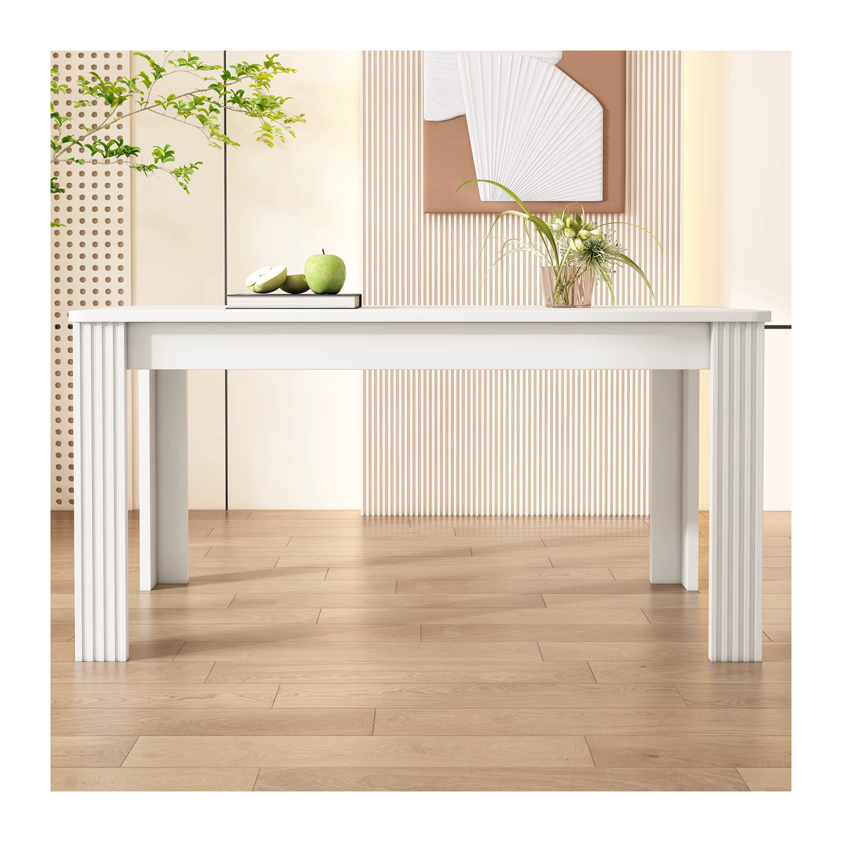 Moderner rechteckiger Esstisch von MODFU in Weiß mit MDF-Tischplatte und minimalistischem Design - Bild 2