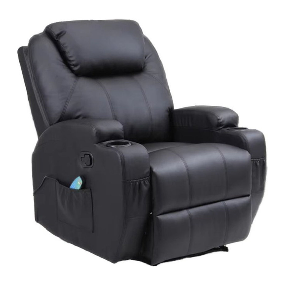 Moderner Relaxsessel aus Kunstleder in Schwarz mit Massage- und Kühlfunktion, ausziehbar und drehbar mit Metallgestell - Bild 1