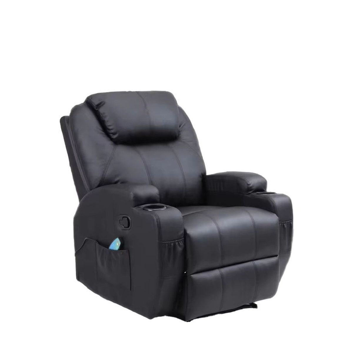 Moderner Relaxsessel aus Kunstleder in Schwarz mit Massage- und Kühlfunktion, ausziehbar und drehbar mit Metallgestell - Bild 4