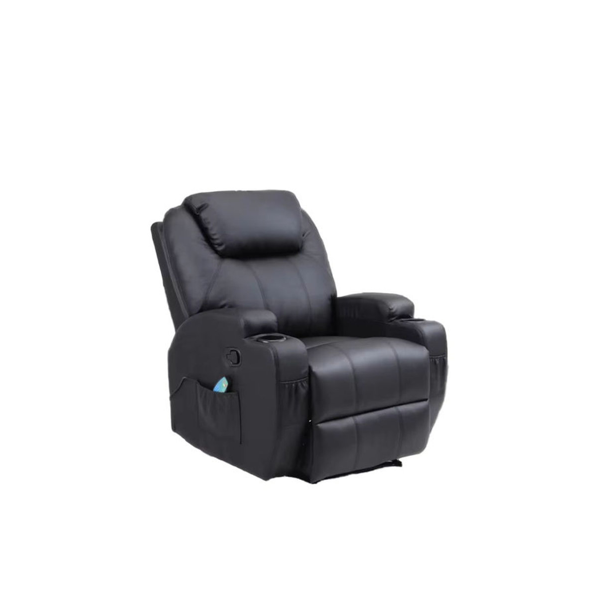 Moderner Relaxsessel aus Kunstleder in Schwarz mit Massage- und Kühlfunktion, ausziehbar und drehbar mit Metallgestell - Bild 5