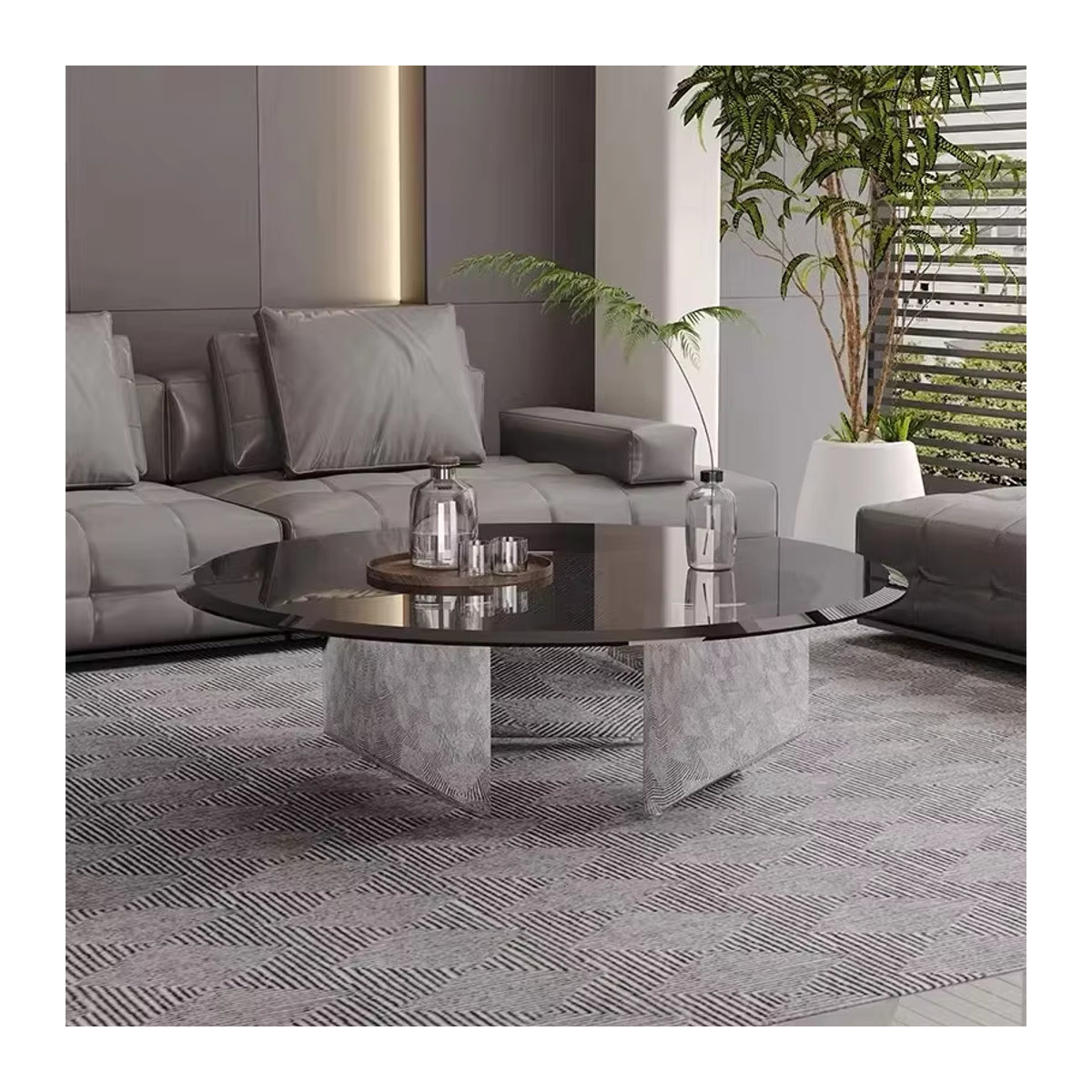 Moderner runder Couchtisch aus Glas in Schwarz im italienischen Designer-Stil - Bild 4