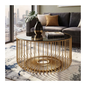 Moderner runder Couchtisch von Finebuy aus Glas und Metall in Gold mit Durchmesser: 60 cm