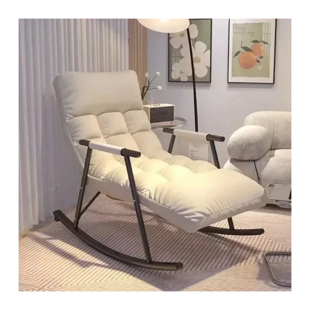 Moderner Schaukelstuhl als Gartenliege aus Stoff und Metall in Beige und Creme für Erwachsene - Bild 1