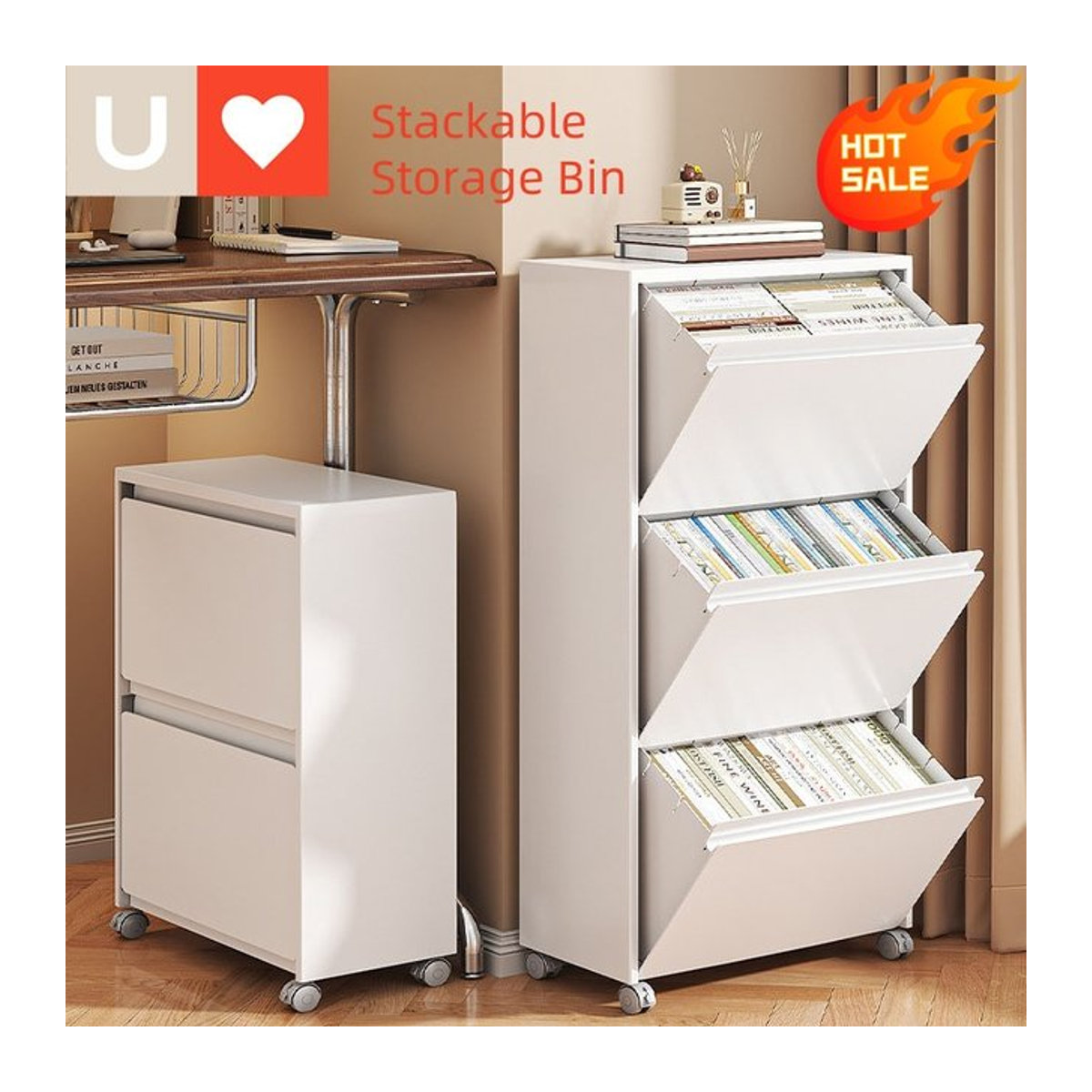 Moderner schmaler Aufbewahrungsschrank für das Wohnzimmer in Weiß - Bild 1