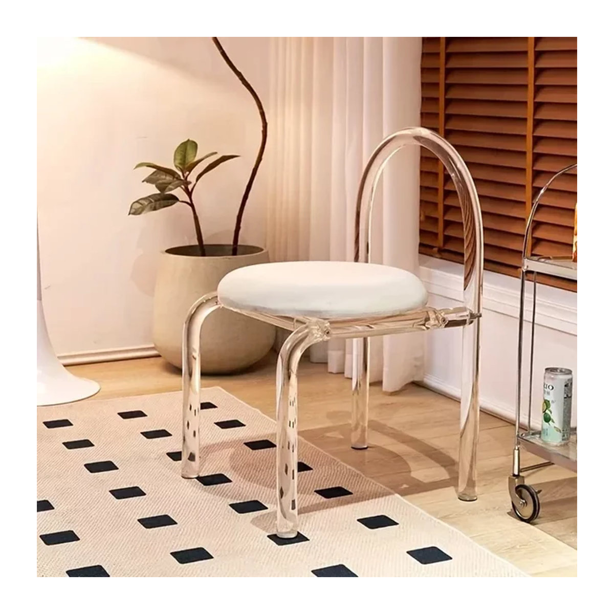 Moderner Schminkstuhl aus Acryl in Transparent mit weißem Flanell für Schlafzimmer und Büro - Bild 1