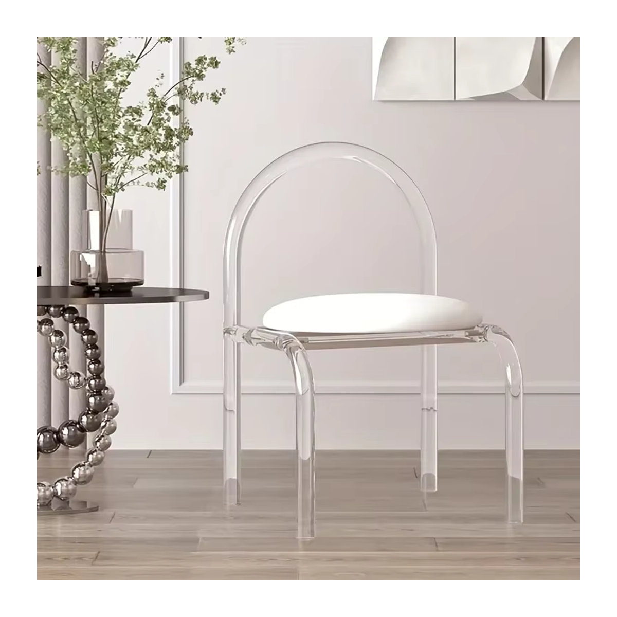 Moderner Schminkstuhl aus Acryl in Transparent mit weißem Flanell für Schlafzimmer und Büro - Bild 3