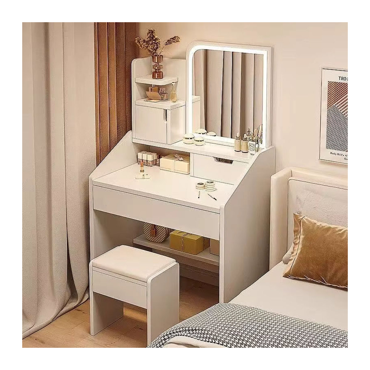 Moderner Schminktisch mit Spiegel und Kommode in Weiß für dein Schlafzimmer - Bild 2