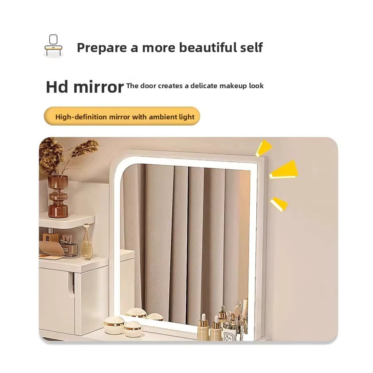 Moderner Schminktisch mit Spiegel und Kommode in Weiß für dein Schlafzimmer - Bild 3