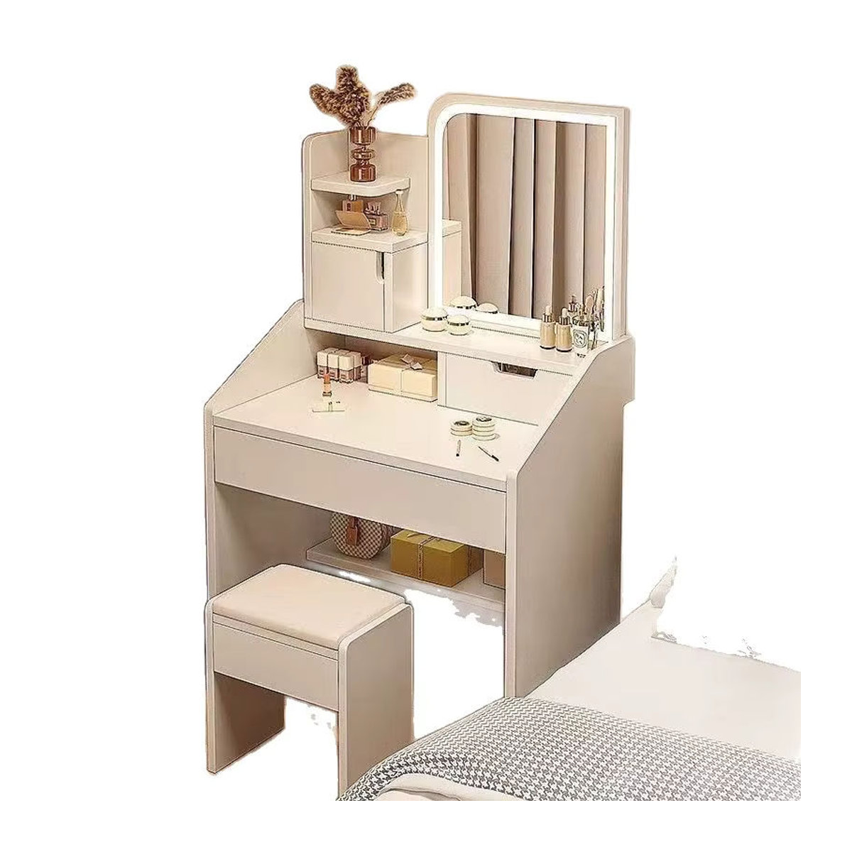 Moderner Schminktisch mit Spiegel und Kommode in Weiß für dein Schlafzimmer - Bild 5