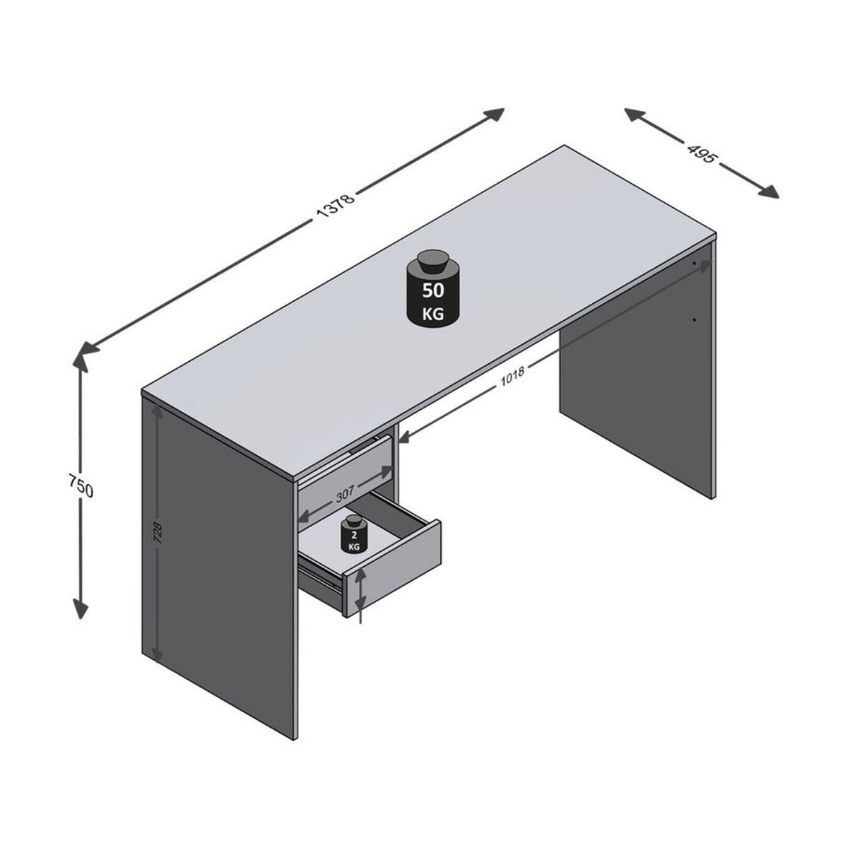 Moderner Schreibtisch aus Holzwerkstoff in Eiche und Weiß, B/H/T: 138 x 75 x 50 cm - Bild 2