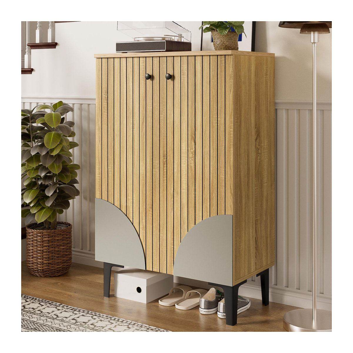 Moderner Schuhschrank von GL Store im skandinavischen Design mit Drehtüren und Soft-Close-Funktion, Natur, B/T/H: 60 x 32 x 94 cm - Bild 2