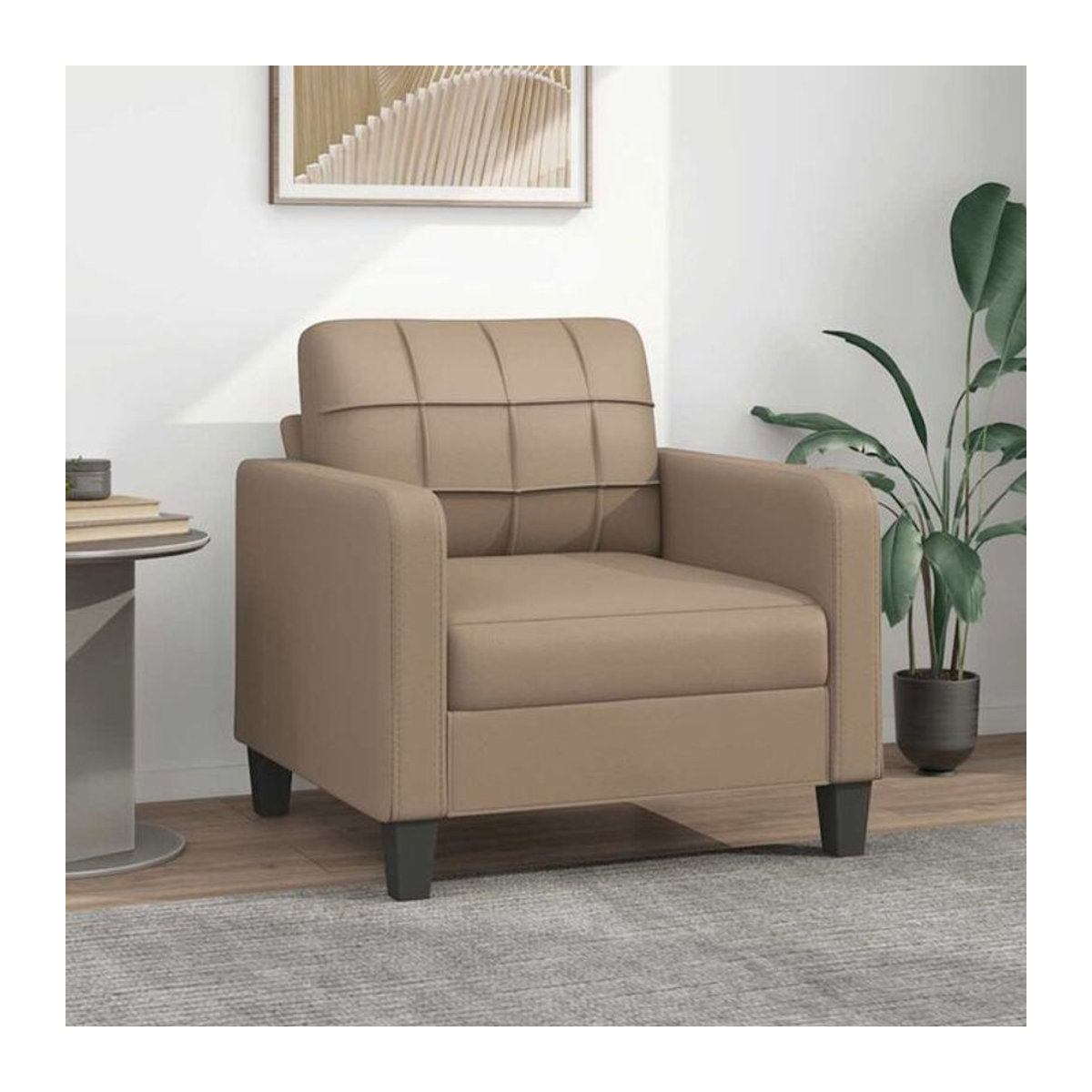 Moderner Sessel von Vidaxl in Braun und Beige aus Kunstleder, Polyester und Baumwolle, Breite: 60 cm - Bild 1