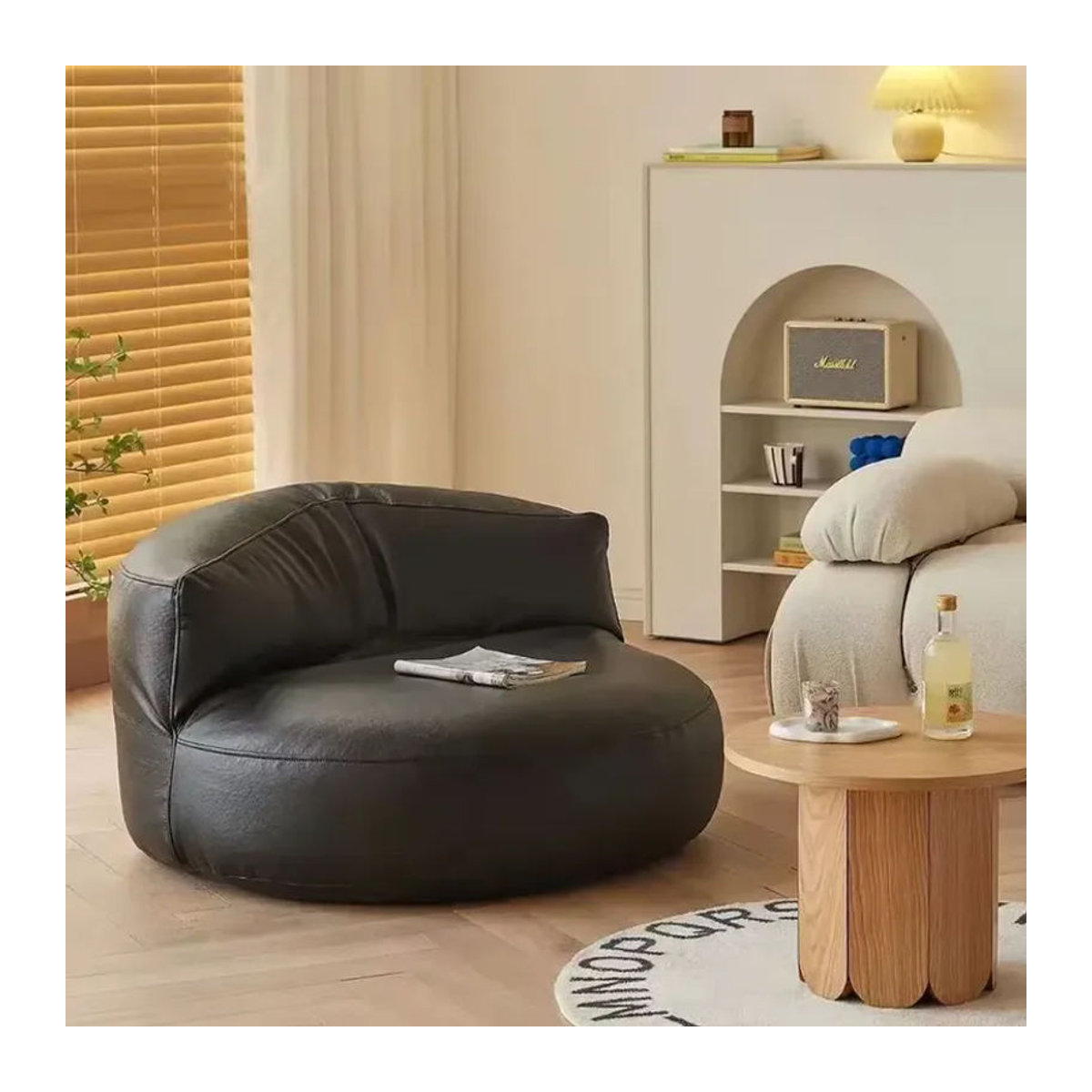 Moderner Sitzsack aus Kunstleder von LIUSHADUOLA in Schwarz inklusive Füllung - Bild 2