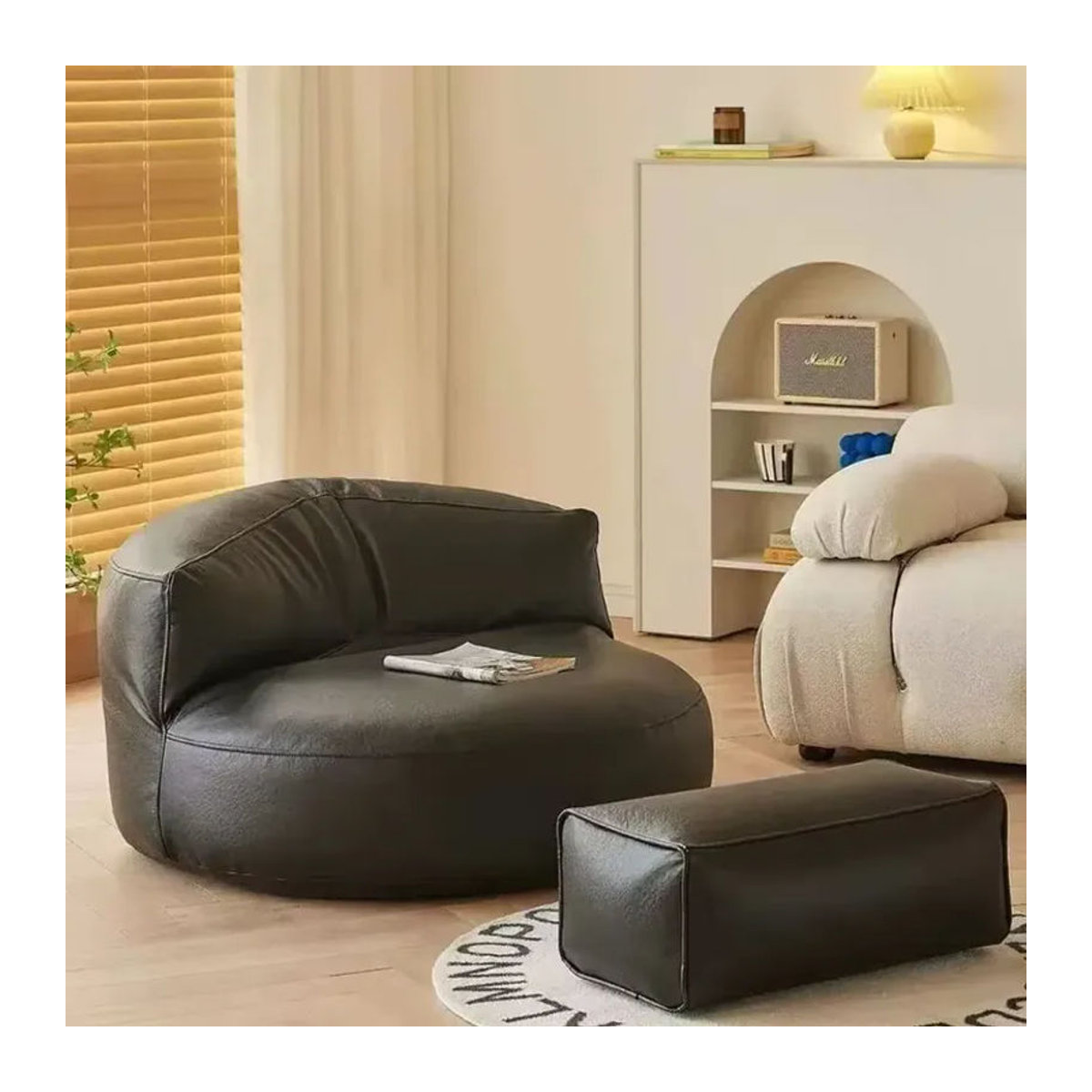 Moderner Sitzsack aus Kunstleder von LIUSHADUOLA in Schwarz inklusive Füllung - Bild 4