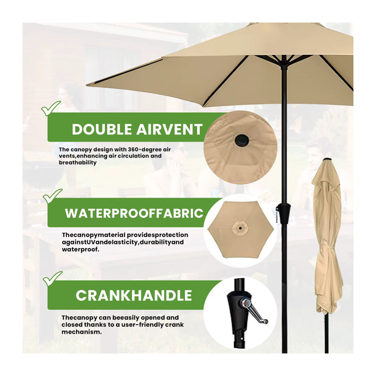 Moderner Sonnenschirm für Terrasse und Garten in Schwarz oder Beige - Bild 4