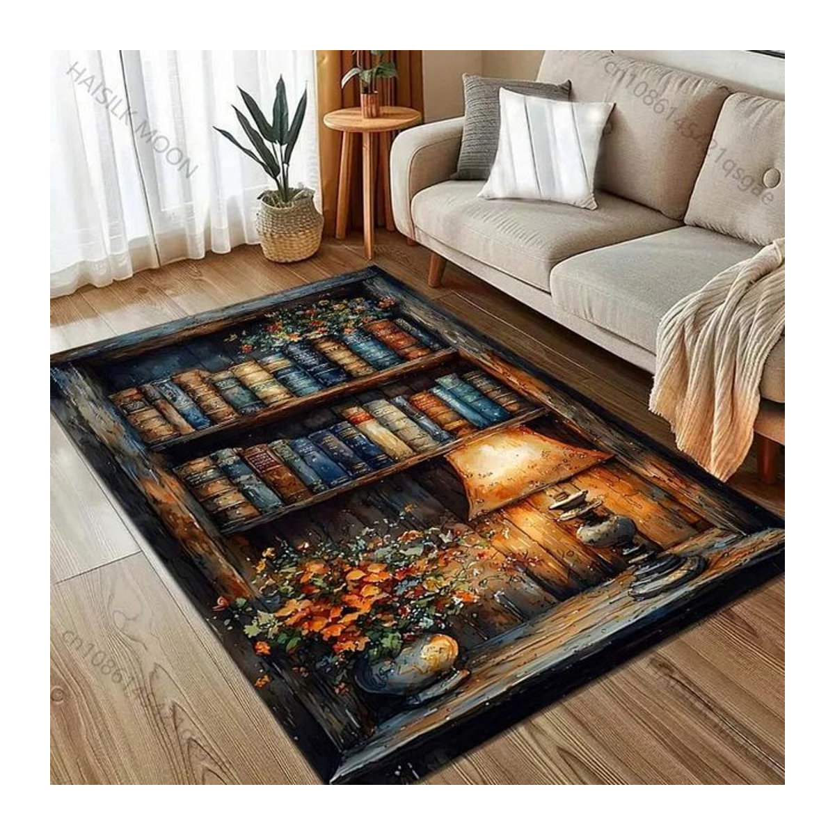 Moderner Teppich im Ölmalerei-Stil für Wohnzimmer und Schlafzimmer, AISILK MOON, mehrfarbig, B/T: 60 x 40 cm - Bild 1