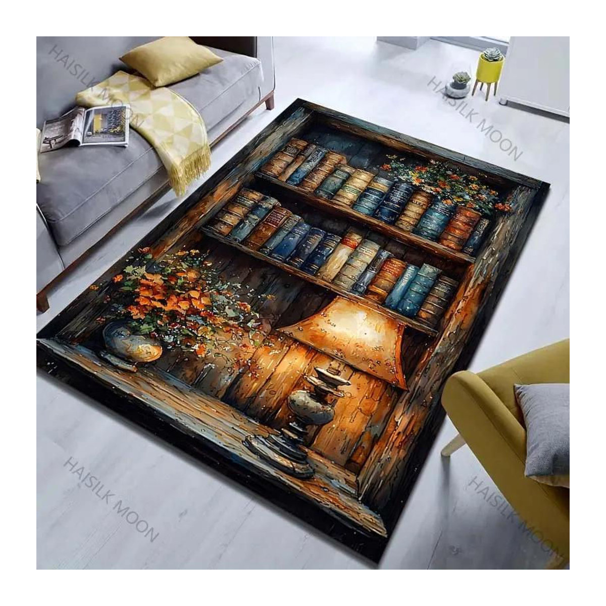 Moderner Teppich im Ölmalerei-Stil für Wohnzimmer und Schlafzimmer, AISILK MOON, mehrfarbig, B/T: 60 x 40 cm - Bild 3