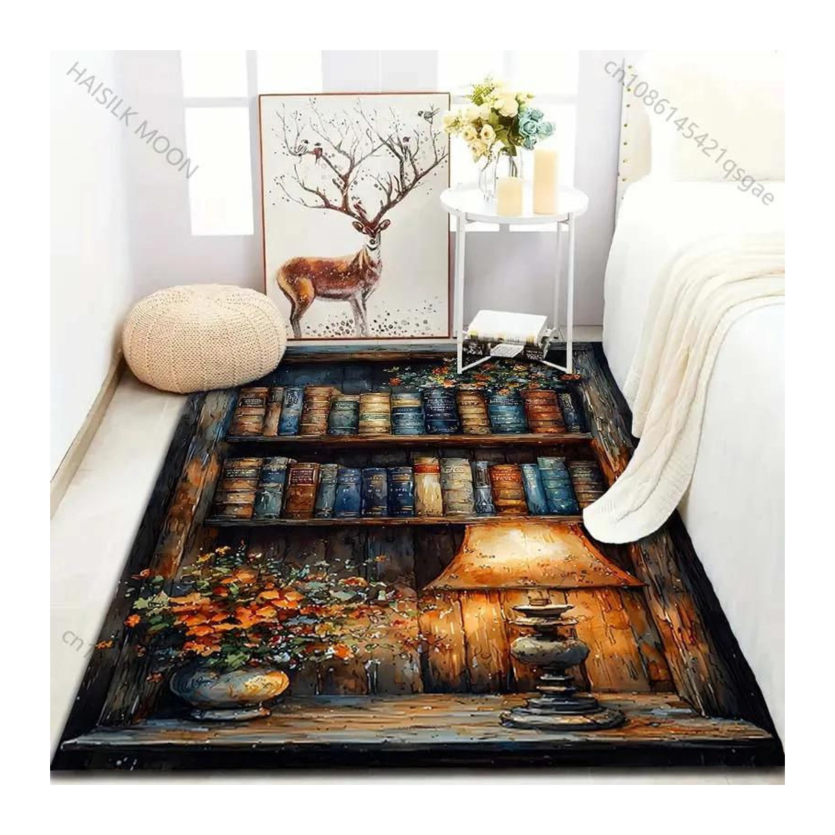 Moderner Teppich im Ölmalerei-Stil für Wohnzimmer und Schlafzimmer, AISILK MOON, mehrfarbig, B/T: 60 x 40 cm - Bild 4