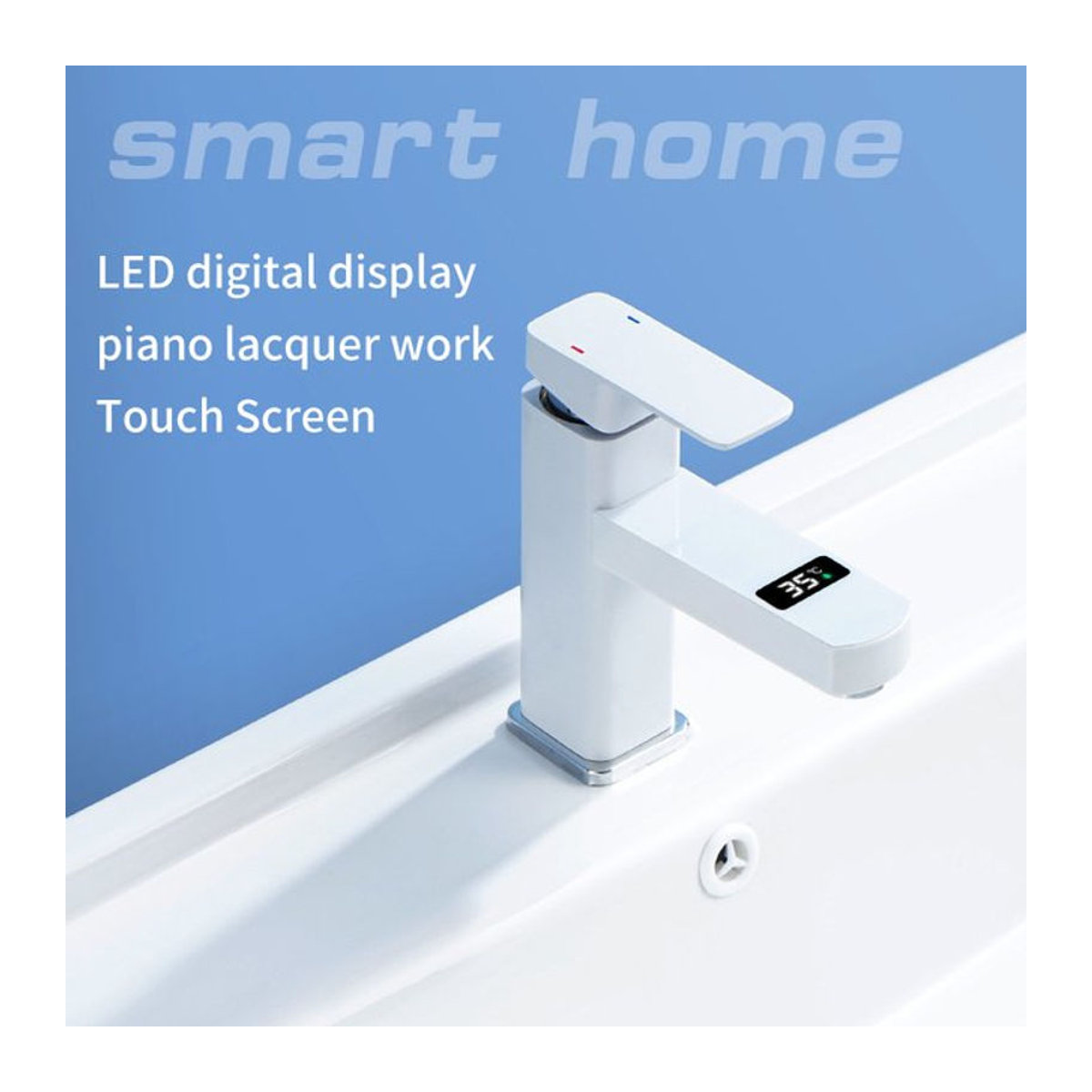 Moderner Touch LED Digital Wasserhahn mit Temperaturanzeige als Heiß-Kalt-Mischbatterie für Küche und Bad mit Keramikventil in Schwarz oder Weiß - Bild 1