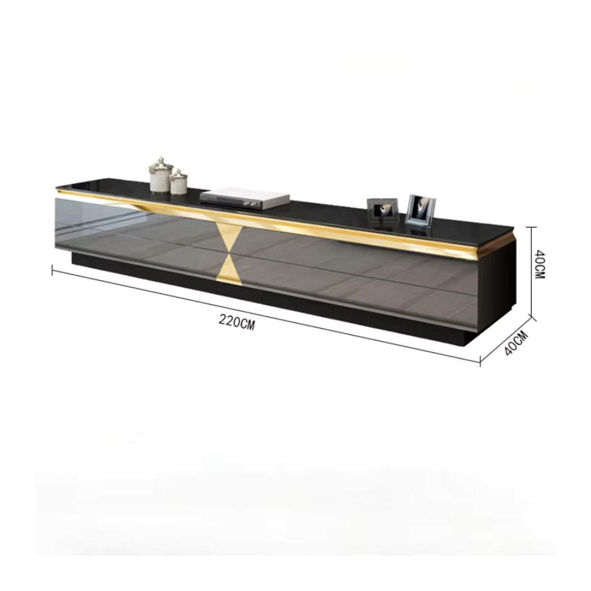 Moderner TV-Schrank aus Holz von DUTRIEUX in Schwarz und Gold mit Schubladen - Bild 6