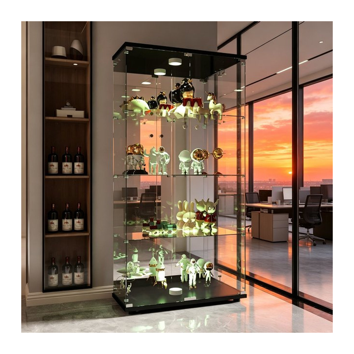 Moderner Vitrinenschrank aus Glas mit LED-Beleuchtung und 2 Türen, B/T/H: 80,5 x 36,5 x 164,5 cm - Bild 1
