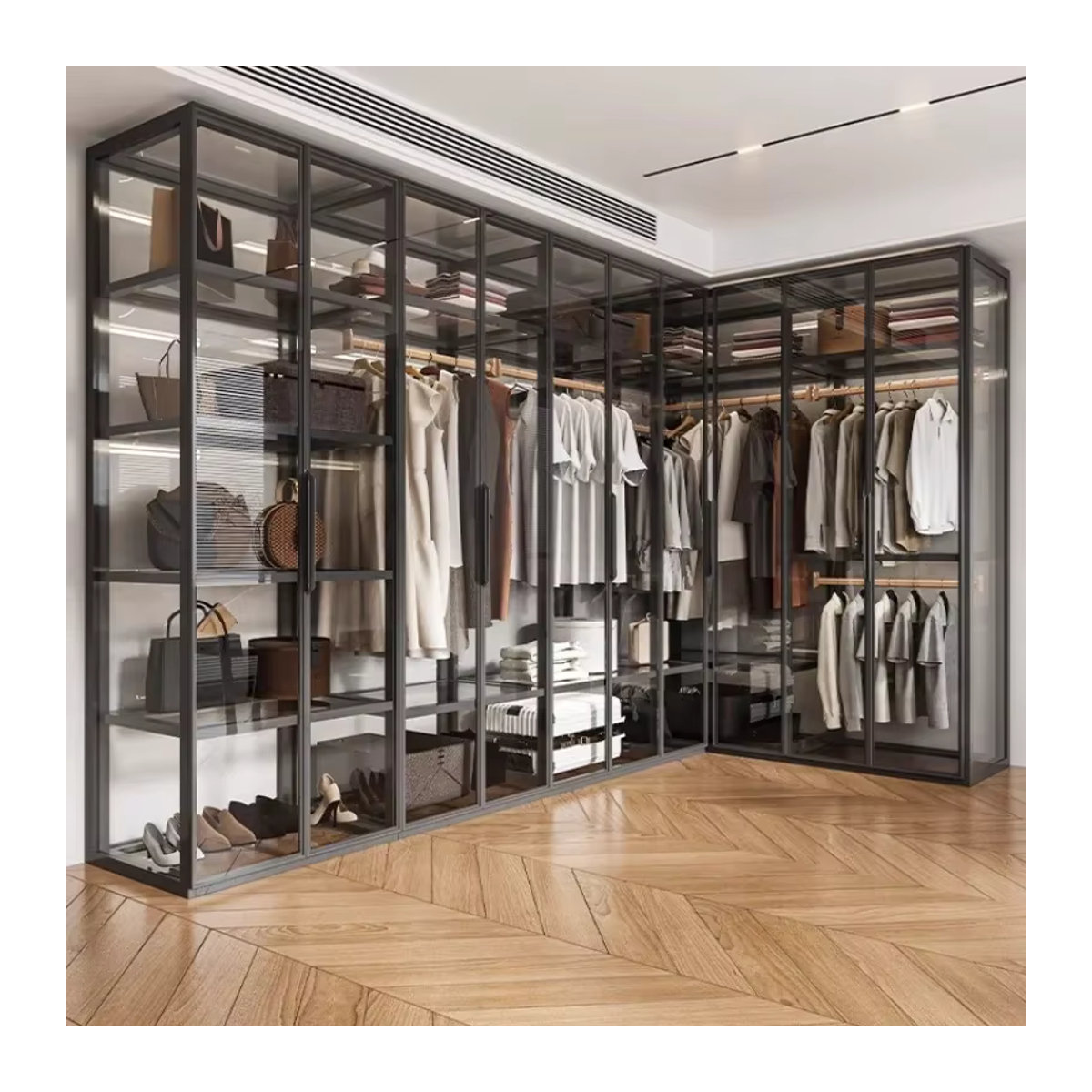 Moderner Vitrinenschrank MLG für dein Schlafzimmer mit Glasfront, Aluminiumlegierung und interner Beleuchtung, Schwarz, B/T/H: 60 x 60 x 200 cm - Bild 2